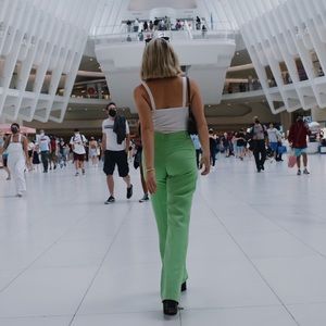 Green straight leg pants